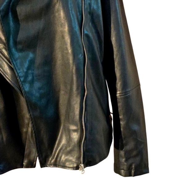 Ookie & Lala Black Faux Leather Moto Jacket Asymmetrical Collar Women size XL - Picture 7 of 16